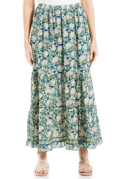 Max Studio Floral Tiered Cotton Blend Maxi Skirt In Ble/pnk Glrs Dhls