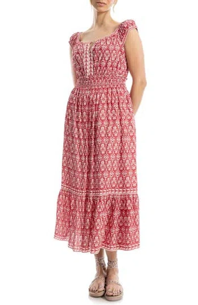 Max Studio Floral Tiered Cotton Blend Midi Dress In Multi