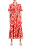 Max Studio Floral Tiered Maxi Dress In Bkd Apple Crn Blossom