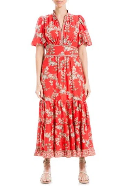 Max Studio Floral Tiered Maxi Dress In Bkd Apple Crn Blossom