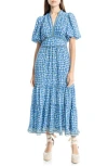 Max Studio Floral Tiered Maxi Dress In Blue/cream Poppies Field