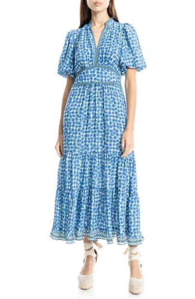 Max Studio Floral Tiered Maxi Dress In Blue/cream Poppies Field