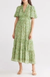 Max Studio Floral Tiered Maxi Dress In Green Tossed Meadow