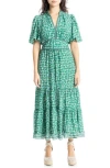 Max Studio Floral Tiered Maxi Dress In Green/cream Poppies Field