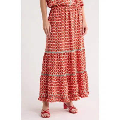 Max Studio Floral Tiered Maxi Skirt In Red