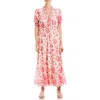 Max Studio Floral Tiered Midi Dress In Cream/red Floral Toile