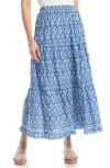 Max Studio Floral Wreath Print Tiered Cotton Blend Maxi Skirt