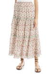 Max Studio Floral Wreath Print Tiered Cotton Blend Maxi Skirt