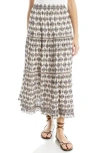 Max Studio Floral Wreath Print Tiered Cotton Blend Maxi Skirt