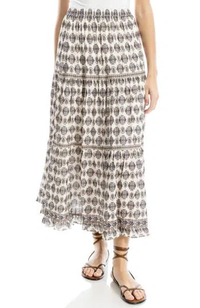 Max Studio Floral Wreath Print Tiered Cotton Blend Maxi Skirt