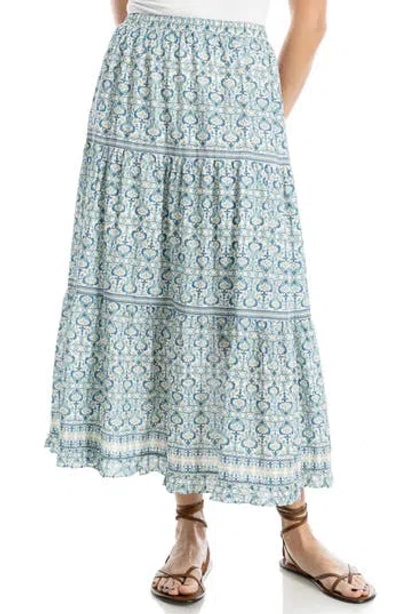 Max Studio Floral Wreath Print Tiered Cotton Blend Maxi Skirt