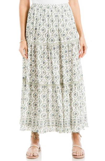 Max Studio Floral Wreath Print Tiered Cotton Blend Maxi Skirt In Cream/ Print