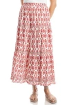 Max Studio Floral Wreath Print Tiered Cotton Blend Maxi Skirt In Multi