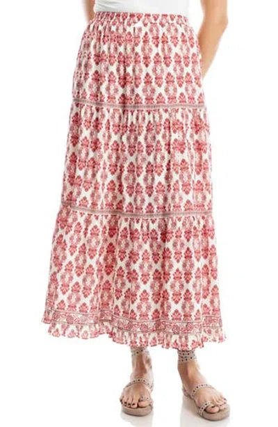 Max Studio Floral Wreath Print Tiered Cotton Blend Maxi Skirt In Multi