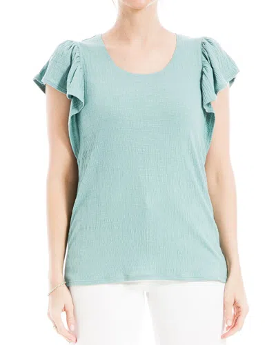 Max Studio Flutter Sleeve Crinkle Jersey Top In Blue