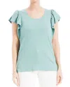 Max Studio Flutter Sleeve Crinkle Jersey Top In Green