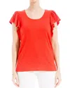 Max Studio Flutter Sleeve Crinkle Jersey Top In Orange
