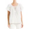 Max Studio Flutter Sleeve Crochet Top In White