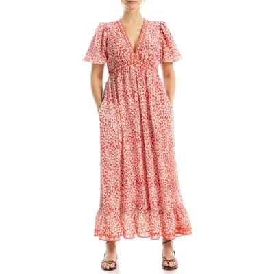 Max Studio Flutter Sleeve Empire Waist Maxi Dress In Multi