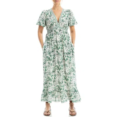 Max Studio Flutter Sleeve Empire Waist Maxi Dress In Green