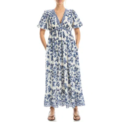 Max Studio Flutter Sleeve Empire Waist Maxi Dress In Multi