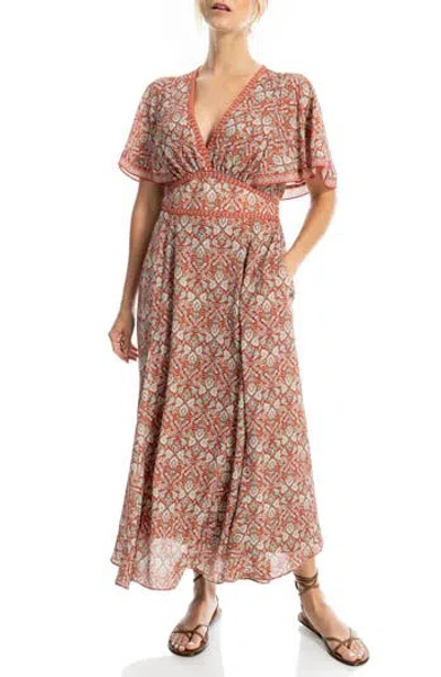 Max Studio Flutter Sleeve Empire Waist Maxi Dress In Multi