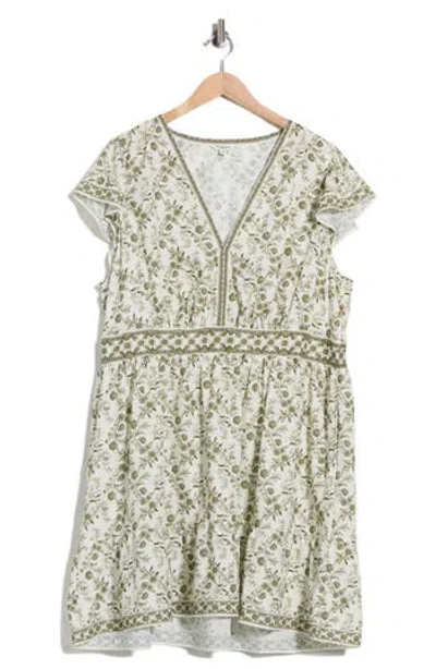Max Studio Flutter Sleeve Floral Tiered Dress In Gold