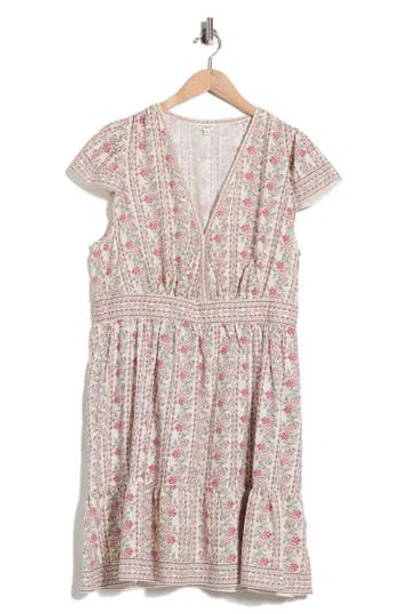 Max Studio Flutter Sleeve Floral Tiered Dress In Gold