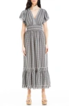 Max Studio Flutter Sleeve Floral Tiered Maxi Dress In Gray