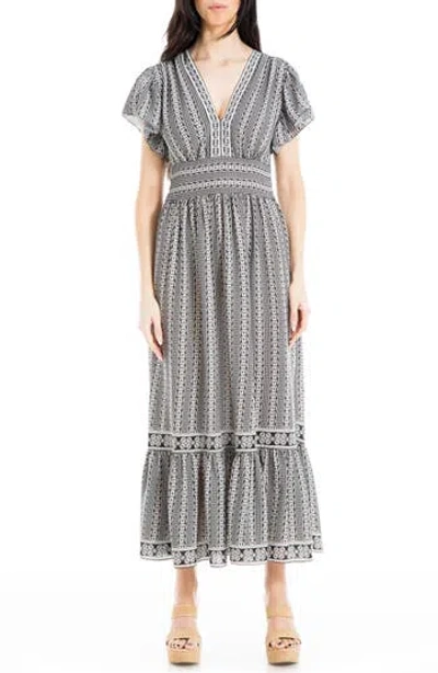 Max Studio Flutter Sleeve Floral Tiered Maxi Dress In Gray