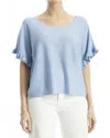 Max Studio Flutter Sleeve Linen-blend Top In Blue