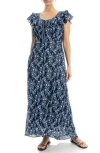 Max Studio Flutter Sleeve Maxi Dress In Blue