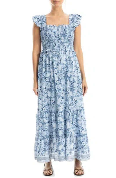 Max Studio Flutter Sleeve Maxi Dress In Blue