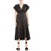 Max Studio Flutter Sleeve Satin Midi Dress In Black-black