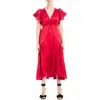 Max Studio Flutter Sleeve Satin Midi Dress In Red
