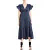 Max Studio Flutter Sleeve Satin Midi Dress In Sapphire