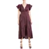 Max Studio Flutter Sleeve Satin Midi Dress In Wine