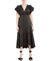 Max Studio Flutter Sleeve Satin Midi Dress In Black