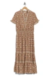 Max Studio Flutter Sleeve Tiered Maxi Dress In Gold