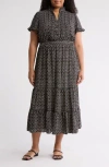 Max Studio Flutter Sleeve Tiered Maxi Dress In Black