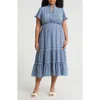 Max Studio Flutter Sleeve Tiered Maxi Dress In Blue