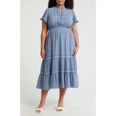 Max Studio Flutter Sleeve Tiered Maxi Dress In Blue