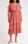 Max Studio Flutter Sleeve Tiered Maxi Dress In Multi