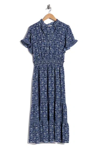 Max Studio Flutter Sleeve Tiered Maxi Dress In Blue
