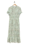 Max Studio Flutter Sleeve Tiered Maxi Dress In Celadon Crane Blssm