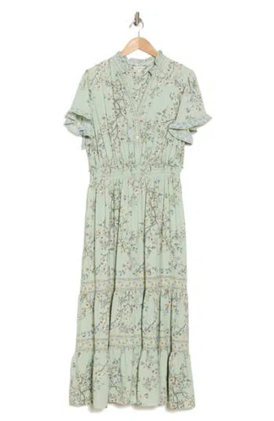 Max Studio Flutter Sleeve Tiered Maxi Dress In Green