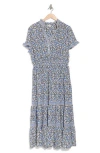 Max Studio Flutter Sleeve Tiered Maxi Dress In Crm/blu Bry Bshls