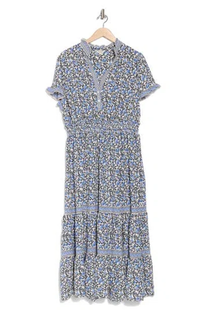 Max Studio Flutter Sleeve Tiered Maxi Dress In Crm/blu Bry Bshls