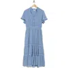 Max Studio Flutter Sleeve Tiered Maxi Dress In Sky Blue/cream