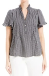 Max Studio Flutter Sleeve Top In Black/cream Buckle Chain
